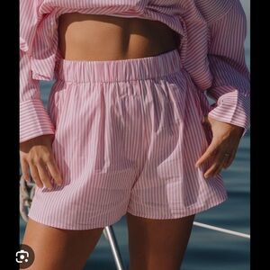 DAILY DRILLS Pink Stripe Poplin Resort Shorts
